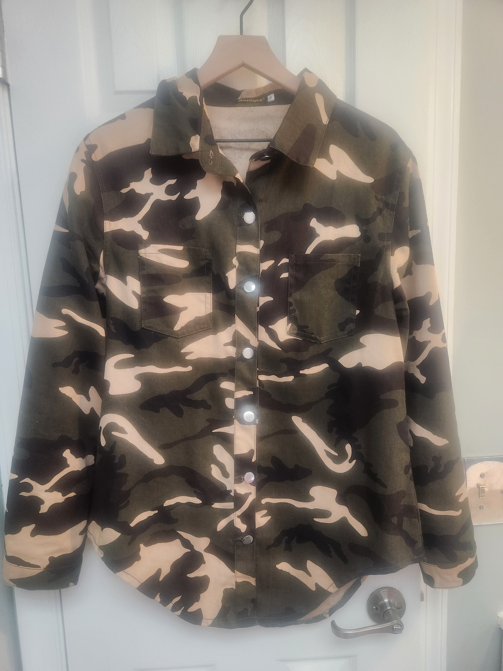 Camo Button-Front Jean Jacket - Green/Beige